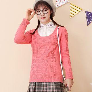 Mock Two Piece Embroidered Paneled Sweater