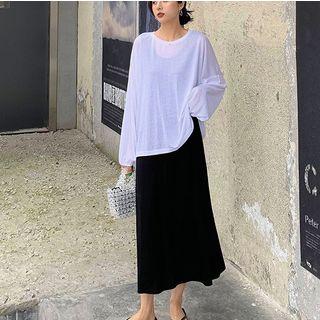 Set: U-neck Midi Tank Dress + Plain Long-sleeve T-shirt