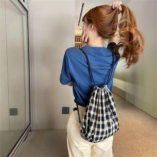Check Drawstring Backpack Red - One Size