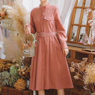 Band Collar Midi Shirtdress