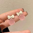 Bow Flower Alloy Dangle Earring 1 Pair - White & Pink - One Size