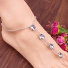 Beaded Rhinestone Anklet With Toe Ring