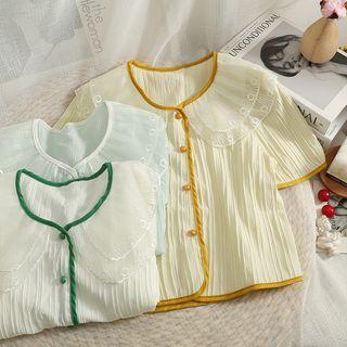 Mesh-collar Loose Shirt