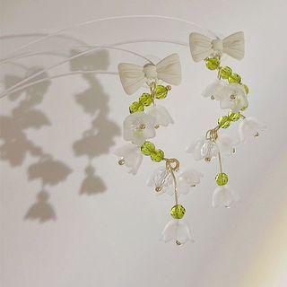 Bow Flower Alloy Dangle Earring 1 Pair - Silver Stud - Green - One Size