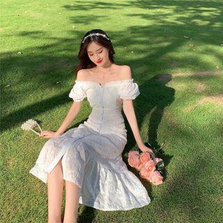 Off Shoulder Lace Puff-sleeve Dress