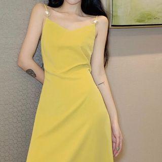 Spaghetti Strap Faux Pear A-line Midi Dress