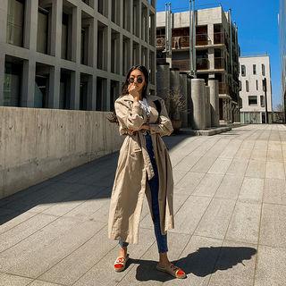 Double-breasted Linen Blend Trench Coat With Sash