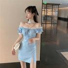 Short-sleeve Lace Trim Mini Sheath Dress / Choker