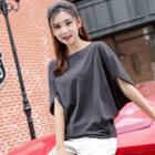 Plain Batwing Elbow-sleeve T-shirt