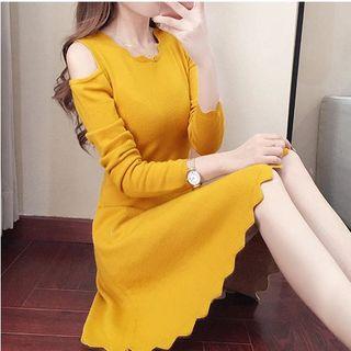 3/4-sleeve Cutout A-line Mini Knit Dress