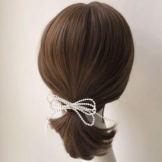 Rhinestone Accent Beaded Ribbon Hair Tie Bow - One Size