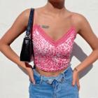 Leopard Lace Trim Crop Camisole Top