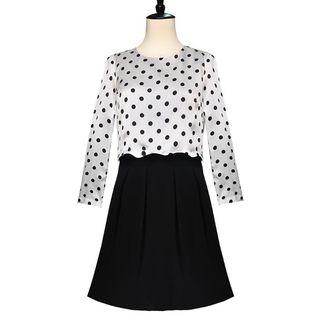 Mock Two-piece Dotted Panel A-line Dress