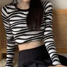 Zebra Print Crop Knit Top Black & White - One Size