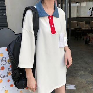 3/4-sleeve Contrast Collar Polo Shirt