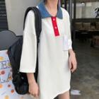 3/4-sleeve Contrast Collar Polo Shirt