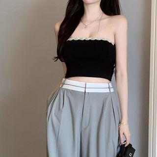 Lace Trim Tube Top / Wide Leg Pants