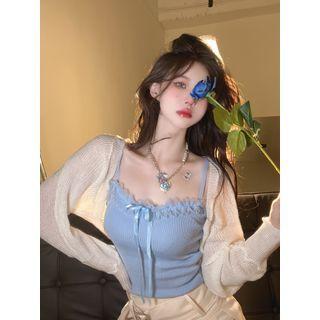 Frill Trim Camisole Top / Cropped Cardigan