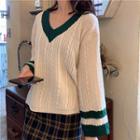 Color-block V-neck Oversize Sweater