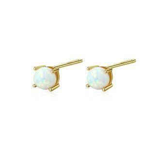 Sterling Silver Plated Gold Simple And Delicate Geometric Round White Imitation Opal Stud Earrings Golden - One Size