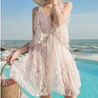 Set: Ruffle Trim Bikini + Sleeveless Cover-up Dress