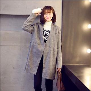 V-neck Plaid Coat