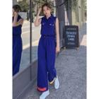 Sleeveless Collar Applique Wide Leg Cropped Jumpsuit