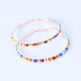 Beaded Hoop Earring 1 Pair - Red & Orange & Yellow - One Size