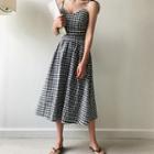 Check Bow-accent Strap A-line Dress
