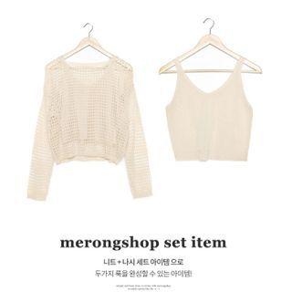 Set: Fishnet Knit Top + Sleeveless Top
