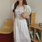 Short-sleeve Perforated Midi Dress White - One Size