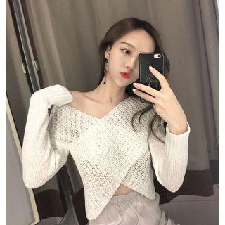 V-neck Crochet Knit Sweater