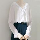 Bell-sleeve V-neck Ruffle Shirt