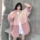 Color Block Fleece Zip Jacket Pink - One Size