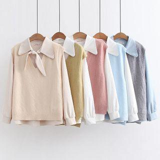 Set: Tie-neck Shirt + V-neck Sweater Vest