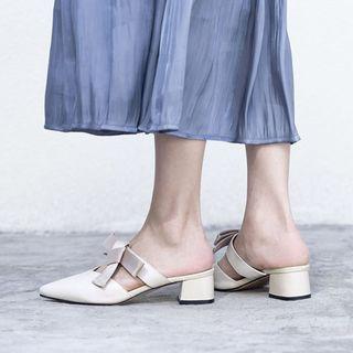 Bow Pointed Block Heel Mules