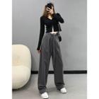 Elastic High-waist Wide-leg Dress Pants With Sash