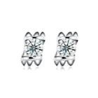 925 Sterling Silver Simple Mini Fashion Geometric Rectangle Ear Studs And Earrings With Cubic Zircon Silver - One Size