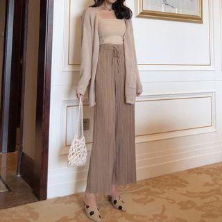 Tube Top / Button Cardigan / Wide Leg Pants