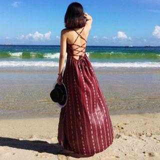 Halter-neck Printed Midi A-line Beach Dress