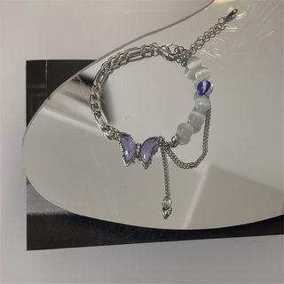 Butterfly Faux Crystal Stainless Steel Bracelet 1 Pc - Purple - One Size