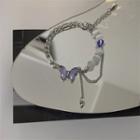 Butterfly Faux Crystal Stainless Steel Bracelet 1 Pc - Purple - One Size