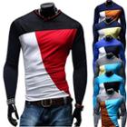 Color Block V-neck Long-sleeve T-shirt