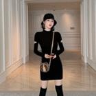 Long-sleeve Cutout Mini Dress Black - One Size
