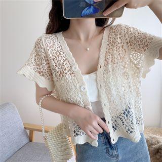 Short-sleeve Crochet Cropped Cardigan