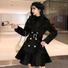 Double-breasted Velvet Mini A-line Coat Dress
