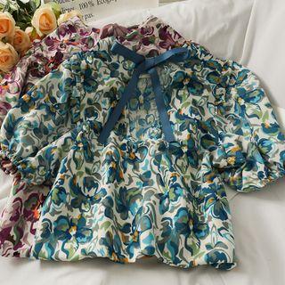Open-back Printed Chiffon Top