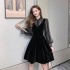 Mock Two-piece Puff-sleeve A-line Velvet Dress (various Designs)