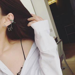 Rhinestone Eye Dangle Chain Earcuff Stud Earring