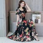 Short-sleeve Floral Print Maxi A-line Dress